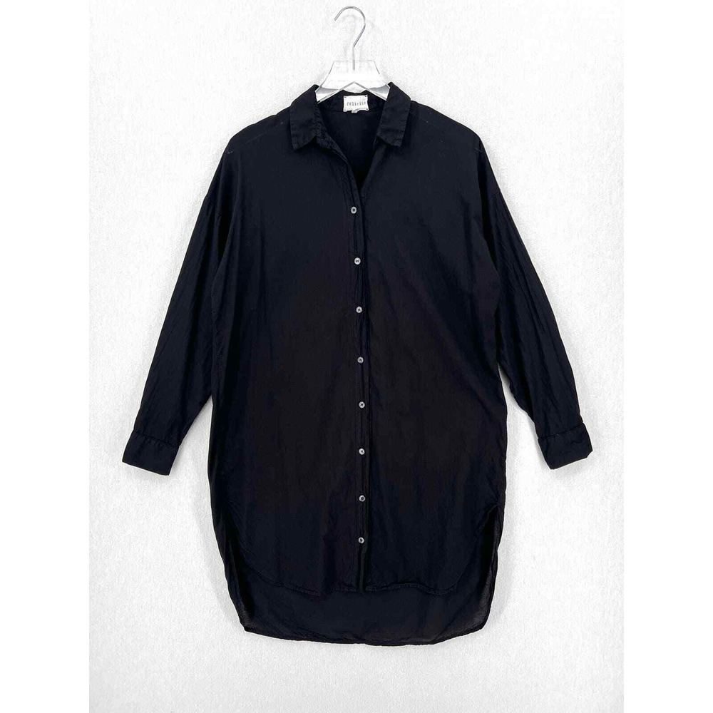 Felicite Shirt Dress Women 2 Black Button Up Long Sleeve Cotton Tunic - Picture 2 of 15
